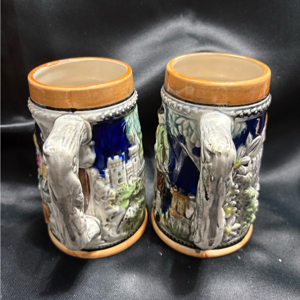 Ceramic Beer Steins with Blue and Brown Accents - Picture 5 of 5
